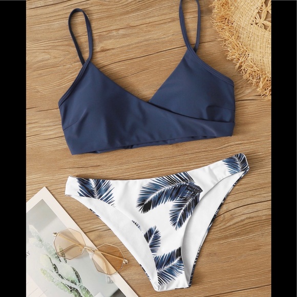 SHEIN Palm Random Print Adjustable Strap Bikini